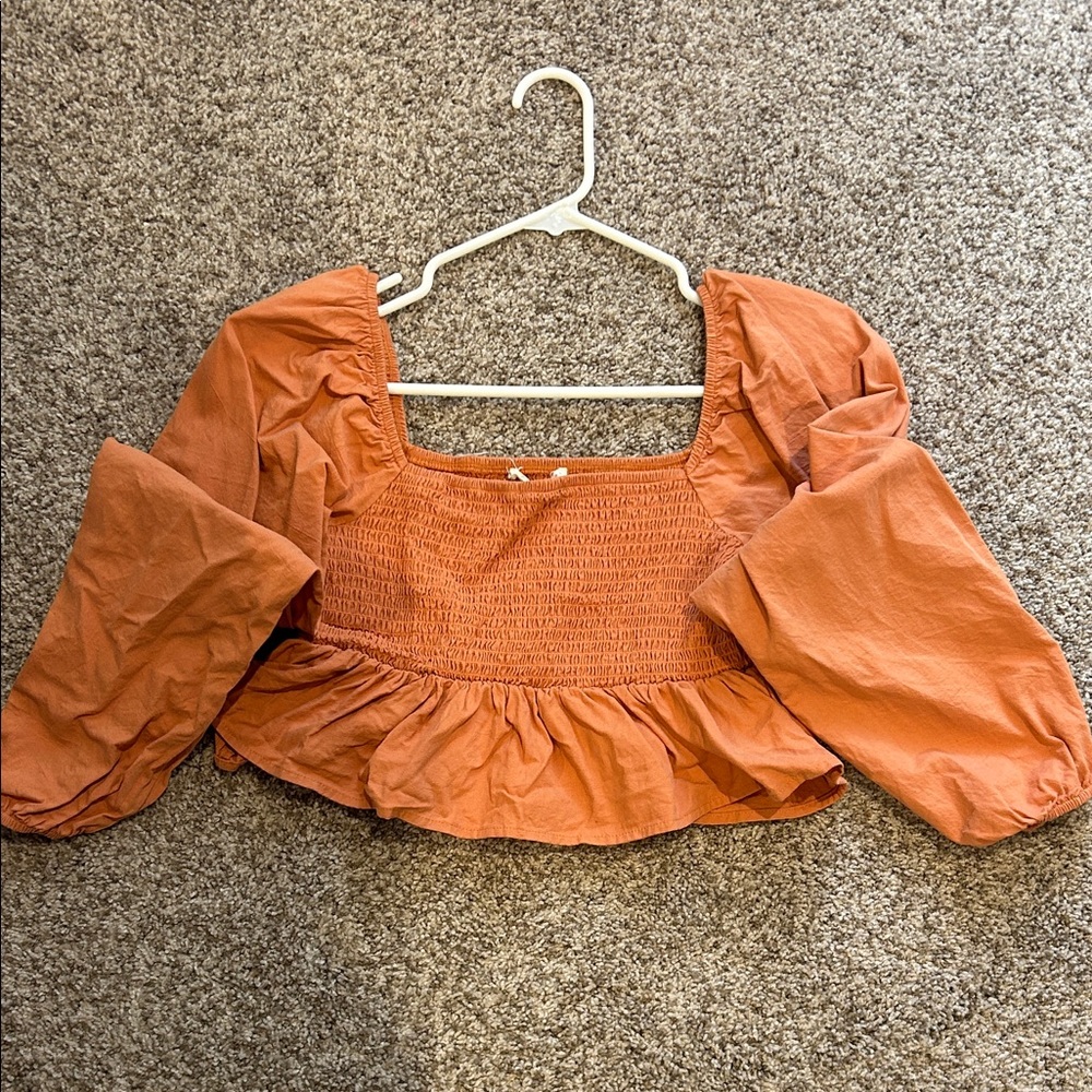 La Hearts Terracotta Smocked Blouse